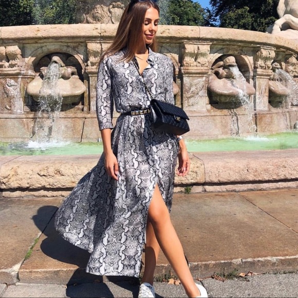 ZARA BLOGGERS FAVORITE SNAKE SHIRT MAXI DRESS - Picture 6 of 7